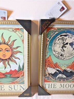 New Sapna Shah The Sun & The Moon Framed Wall Art Decor Set 18x12